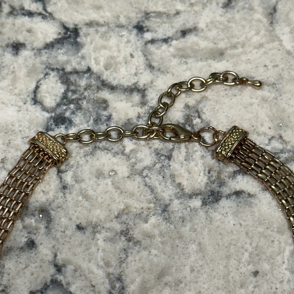 J Crew Gold Tone Statement Bib Necklace Green Amber Crystal Cluster Chain Floral - Picture 11 of 12